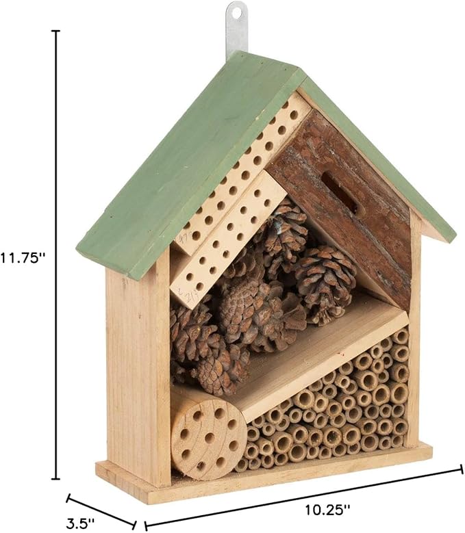 Wooden Multi Habitat Insect House Outdoor Garden Decorative Wooden Insect Hotels for Bee, Butterfly and Beetle Tree of Life Light Green Bee House