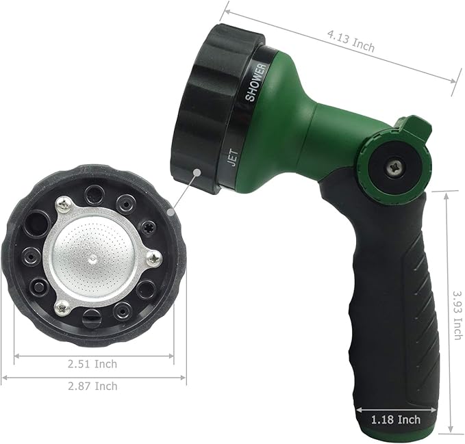 Garden Hose Nozzle Thumb Control Heavy Duty Metal Water Nozzle with Adjustable Watering Patterns High Pressure Hose Nozzle Sprayer, Pefect for Car Washing and Pets Showering