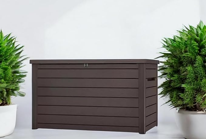 Outdoor Storage Box with Lockable Lid - Weather-Resistant and Stylish (Brown, 230-Gallon)