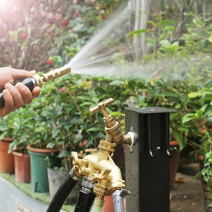 Garden Hose Splitter Heavy Duty Brass Connector, Garden Faucet Splitter for Outdoor Faucet Hose Bib Splitter, Adapter with Comfortable Grip Shut Off Valves (4 Way splitter)