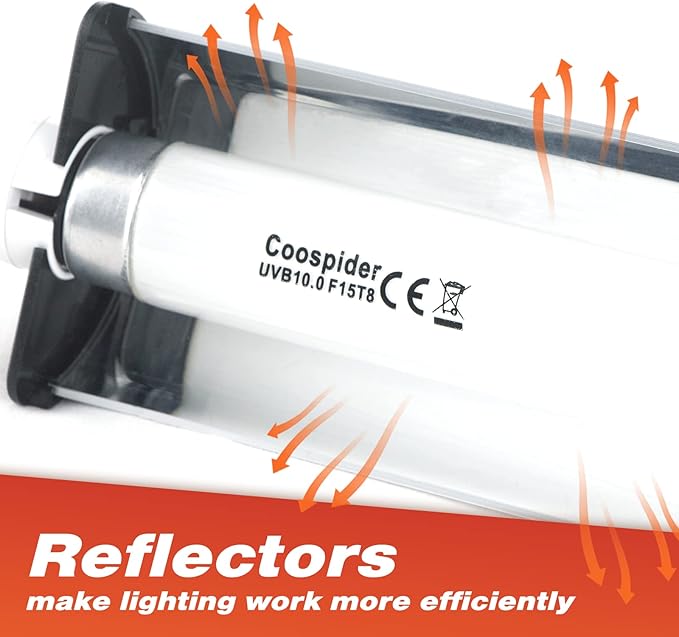 Hypool T8 Strip UVB UVA Reptile Lighting Fixture with 18-Inch 15 Watt UVB 10.0 Fluorescent Bulb Combo Kit 10-Percent UVB Desert Pet Habitat Light for Reptiles Amphibian-1 Pack