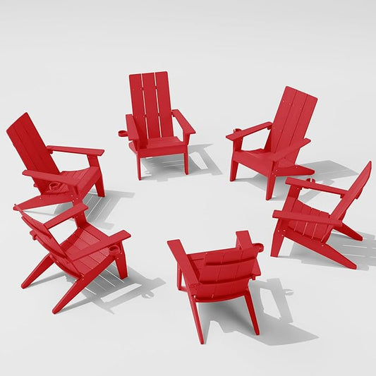 MXIMU Adirondack Chair Set of 6: Modern Adirondack Chairs Fire Pit Chairs Plastic Outdoor Chairs for Lawn Backyard Deck Garden Camping (Red)