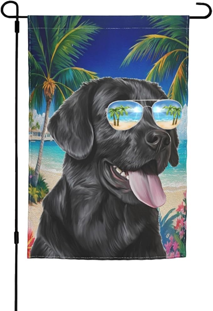 Labrador Dog Summer Beach Palm Trees Tropical Garden Flag Welcome Party Outdoor Outside Decorations Picks Home House Garden Yard Decor 12x18 Inch