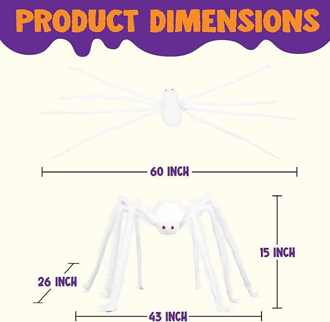 JOYIN Halloween Outdoor Decorations Giant Spider, Scary Large Spider Props for Yard Lawn Halloween Outside Decor and Indoor Party Decor, White (Standing Height is 15 inches)