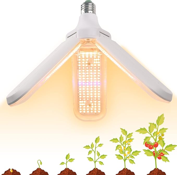 150W LED Grow Light Bulb - Full Spectrum Plant Growing Lamp for Indoor Plants 414 LEDs Light Bulbs E27 Base with Waterproof Foldable Three-Leaf Lamp Body for Hydroponics Garden Greenhouse Houseplants
