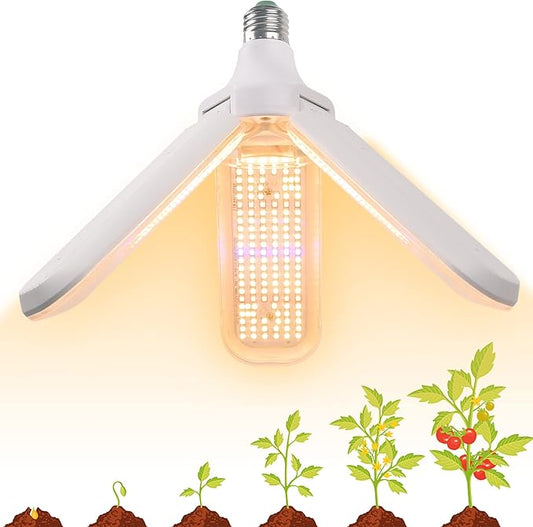 150W LED Grow Light Bulb - Full Spectrum Plant Growing Lamp for Indoor Plants 414 LEDs Light Bulbs E27 Base with Waterproof Foldable Three-Leaf Lamp Body for Hydroponics Garden Greenhouse Houseplants
