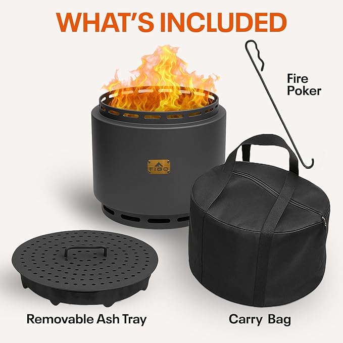18" Smokeless Fire Pit with Removable Ash Pan, Fire Poker & Carry Bag - Portable Outdoor Fire Pit - Cast Iron - Wood Burning Lightweight Fireplace, Ideal for 4-6 People, 25 lbs