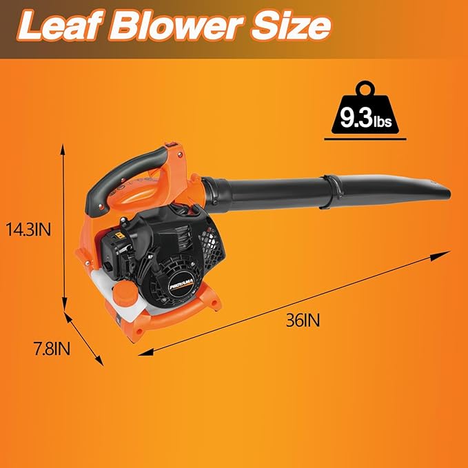 PROYAMA 26CC 2 Cycle Gas Leaf Blower, 2 in 1 Nozzle Handheld Powerful Blower, 412CFM 200MPH Lightweight Powerful Leaf Blower with Cruise Control for Lawn Care Snow Removal, Blowing Debris Leaves Dust