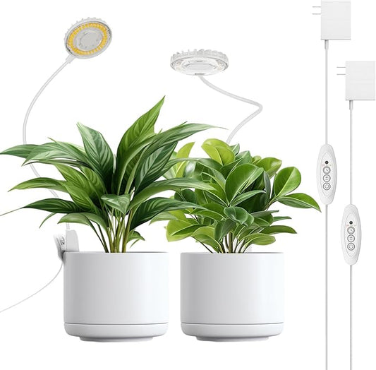 Plant Grow Lights, Full Spectrum Clip Plant Growing Lamp, 4000K LED Grow Light Indoor, 4 Dimmable Levels Adjustable Pot Grow Lamp, Auto On/Off Timing 4/8/12H, White 2 Pack Succulents