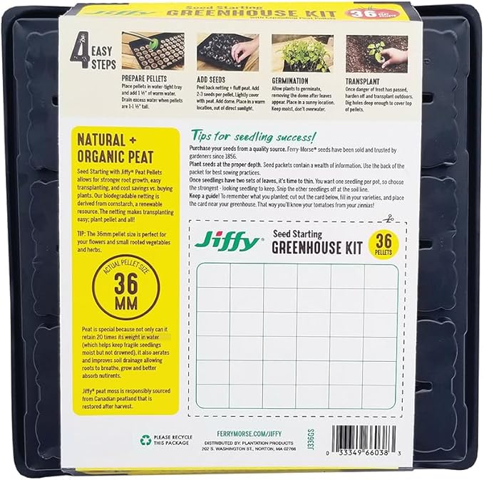 Jiffy Seed Starting Tray Kit, 36 Cell 36mm Peat Pellets with Bonus - 3 Pack, 108 Pellets Total