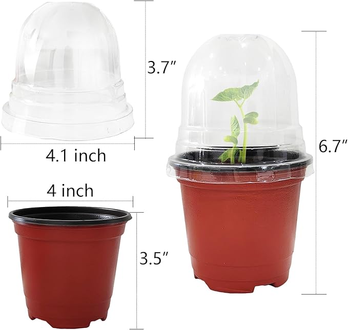 Plant Nursery Pots with Humidity Domes, 50 Sets 4 Inch Soft Nursery Pots Quality Ones (50 Red Pots + 50 Clear Lids), Quality Seeds Starting with Cover