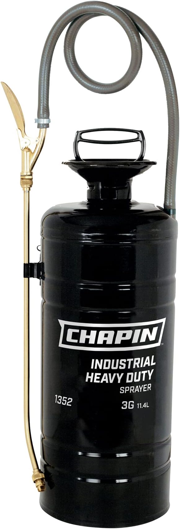 Chapin 1352 Made in The USA 3 Gallon Heavy Duty Tri-Poxy Steel Industrial Metal Tank Sprayer with 18 Inch Brass Wand, 36 Inch Reinforced Hose and Brass Nozzle and Shut Off, Black