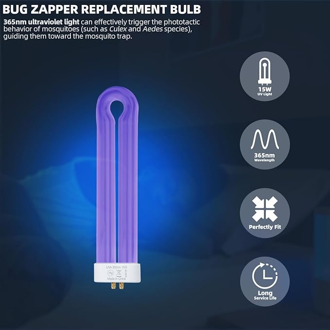 15W Bug Zapper Light Bulb Compatible with Black Flag BZ-15 BB-15WHT, for Hemiua T6, T8, T9, for Flowtron BK-15D, for Stinger B1515 FP15 UV15 & Most U Shaped Twin Tube Bulbs with 4-Pin Base, 3 Pack