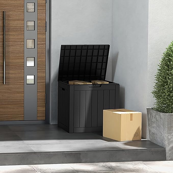 Mars Villa Deck Box, Waterproof Weatherproof and UV Resistant Resin Storage Bin with Lockable Lid, Ideal for, Outdoor, Patio Furniture Cushions, Pool Supplies, Garden Tools (31 Gallon, Black)