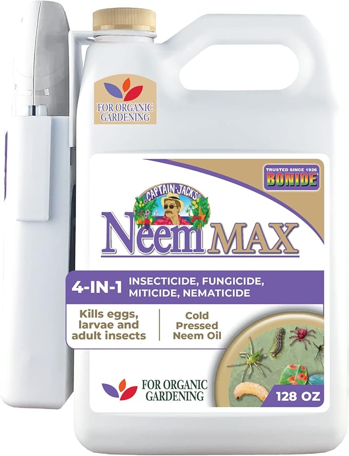 Bonide Captain Jack's Neem Max, 128 oz Ready-to-Use Spray Cold Pressed Neem Oil, Multi-Purpose Insecticide, Fungicide, Miticide and Nematicide for Organic Gardening