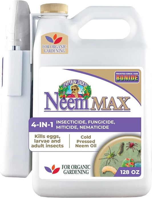 Bonide Captain Jack's Neem Max, 128 oz Ready-to-Use Spray Cold Pressed Neem Oil, Multi-Purpose Insecticide, Fungicide, Miticide and Nematicide for Organic Gardening