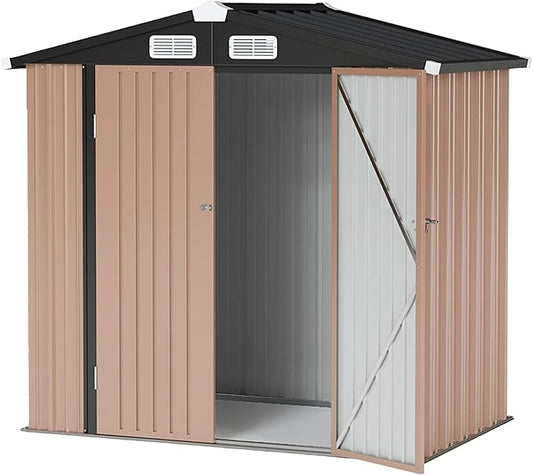 6x4 FT Outdoor Storage Shed with Lockable Double Doors & Loping Roof, Outdoor Metal Shed for Bike, Tool, Generator Storage in Backyard, Patio (6’x4’)