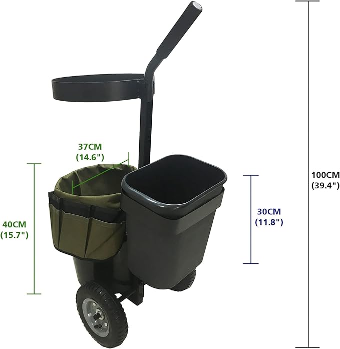 biosp Garden Carts Heavy Duty Rolling Lawn Yard Mobile Gardening Trolley Wheeled with 5 Gallon Bucket Oxford Bag Tool Organizer Storage
