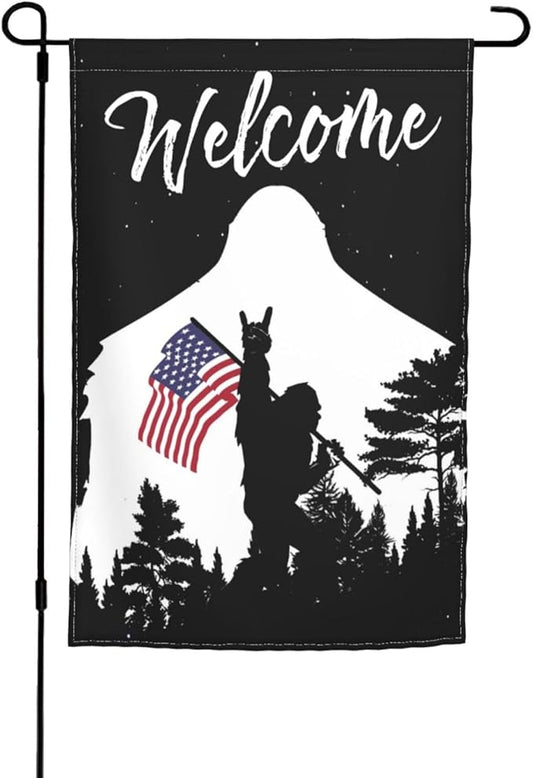 Bigfoot American Flag Garden Flag Welcome Party Outdoor Outside Decorations Picks Home House Garden Yard Decor 12x18 Inch