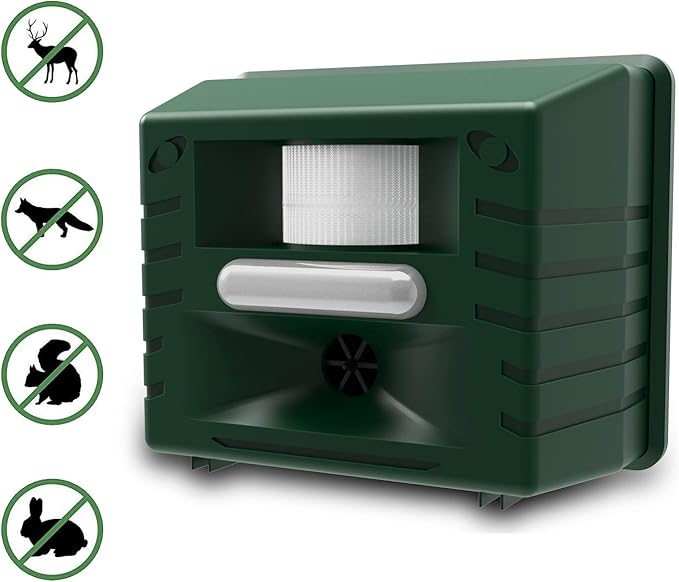 ASPECTEK Yard Sentinel Outdoor Ultrasonic Animal Repeller with Motion Sensor, Adjustable Volume, Waterproof, Extension Cord, Powerful Repel for Squirrel, Raccoon, Skunk, Rabbit, Fox, Deer, Etc