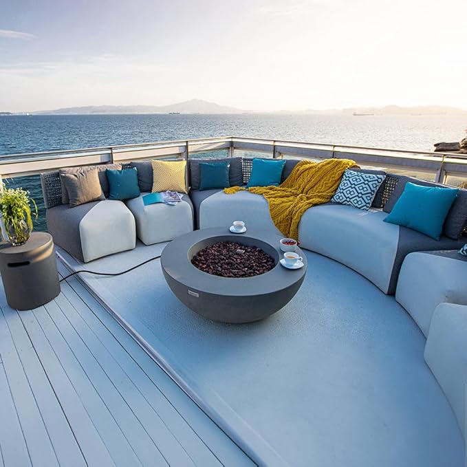 Lunar Bowl Concrete Fire Pit 42" x 42" Patio Firepit Includes Lava Rocks Modern Fire Pits & Outdoor Fireplaces for Garden, Deck, Indoor & Outdoor Heating