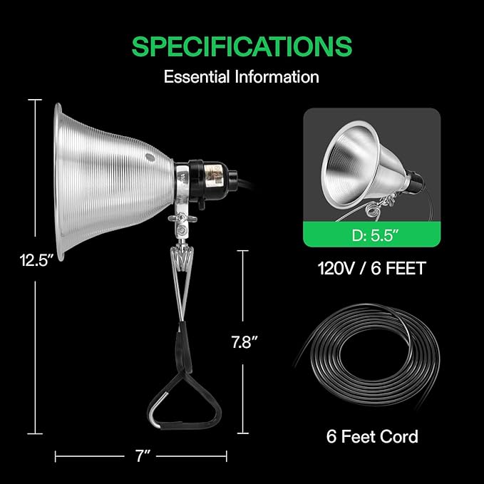VIVOSUN 2-Pack Clamp Lamp Light with Detachable 5.5 Inch Aluminum Reflector up to 60W E26 Socket (No Bulb Included), 6 Feet Cord, UL Listed