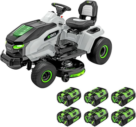 EGO POWER+ Electric Riding Lawn Mower, 42" Deck Cordless Tractor, Includes (6) 56V 6.0Ah Batteries and Charger - TR4204