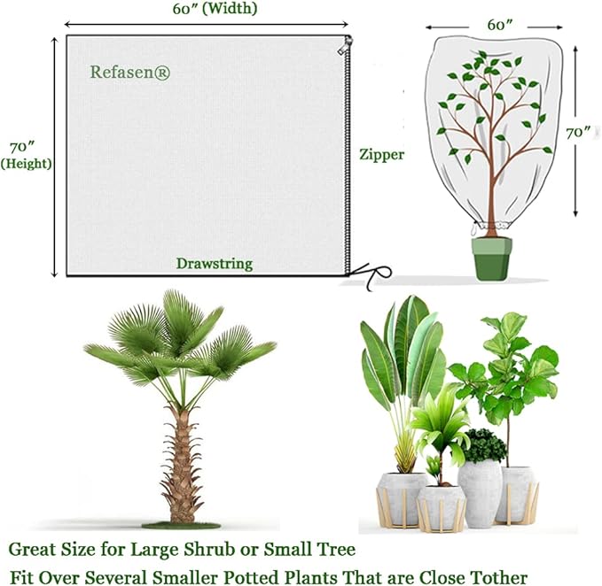 Plant Covers Freeze Protection,2 Packs 70”H X60”W 2.2oz Frost Blankets for Outdoor Plants Frost Cloth with Zipper Drawstring-Protect Trees from Cold Frost Pest