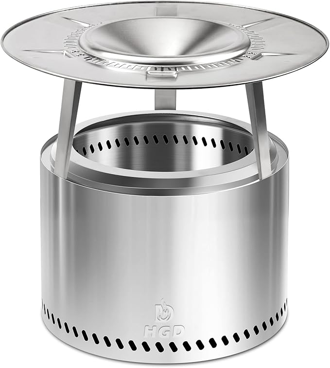 HGD 19.5" Smokeless Firepit with Heat Deflector, Stainless Steel Wood Burning Fire Pit for Friends & Family Gatherings, Secondary Combustion Outdoor Patio Stove for Garden BBQ & Bonfire