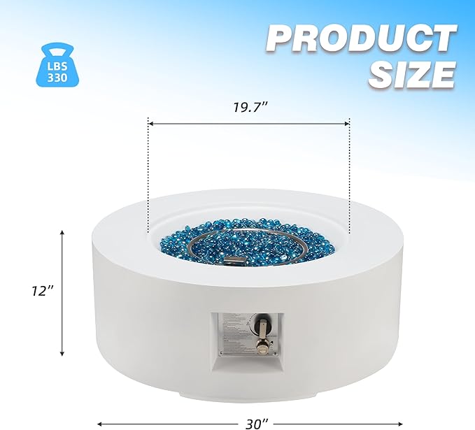 ECOTOUGE Round Gas Fire Pit, 30 Inch Outdoor Propane Firepit Table, Steel Fire Table w/50,000 BTU Auto-Ignition, Weather-Resistant Pit Cover, Lava Rocks, No Tank Holder, White