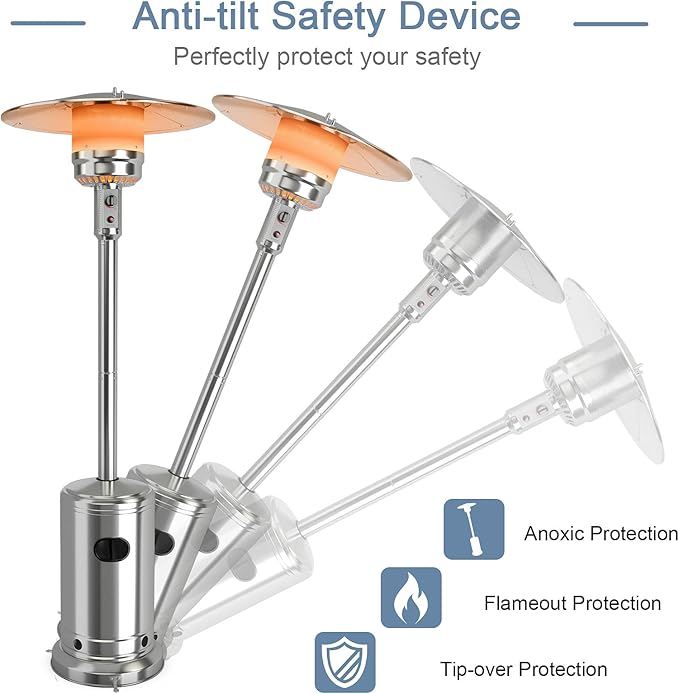COSTWAY Outdoor Patio Heater, 50000 BTU Propane Heater with Stainless Steel Burner and Wheels, Triple Protection System, Standing Portable Outside Heater for Porch, Deck, Home and Commercial