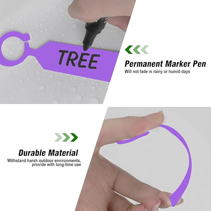 Plant Labels Yuanling 100Pcs Plastic Waterproof Plant Tree Tags Nursery Garden Markers for Indoor Outdoor Gardening Plants Vegetables Flowers Potted (Purple Color with 1 Marker Pen)
