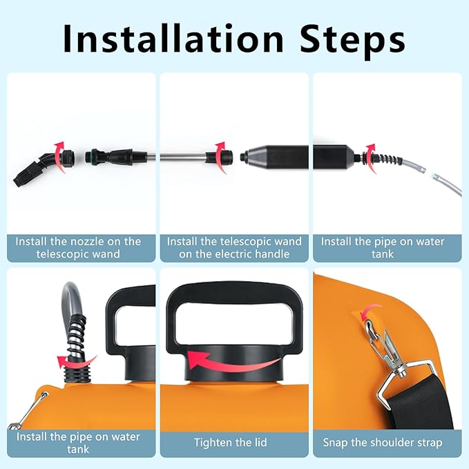 Battery Powered Sprayer, 2.4 Gallon Electric Garden Sprayer, Automatic Power Weed Spray Battery Operated with Adjustable Shoulder Strap and Rechargeable Handle for Yard, Lawn, 3 Mist Nozzles (Orange)