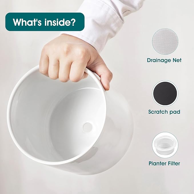 vancasso Ceramic Plant Pots, 4.25+5.25+6.25 Inch Planter Pot with Drainage Hole, Flower Pots for Indoor Outdoor Plants, Set of 3, White