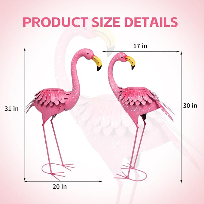 WONDER GARDEN Pink Flamingo Statue-Flamingo Planter Flower Pots - 2 Pack Flamingos Garden Statues Sculptures, Metal Birds Yard Art for Pond, Patio, Outdoor, Porch Decor