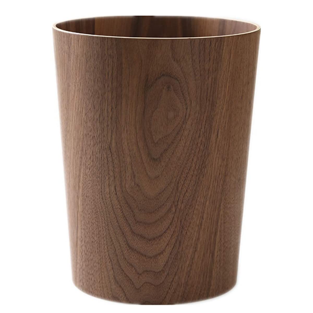 Round Stackable Wastebasket, Natural Wood Garbage Recycling Bin for Bathrooms, Kitchens, Home Offices (Dark Wood)