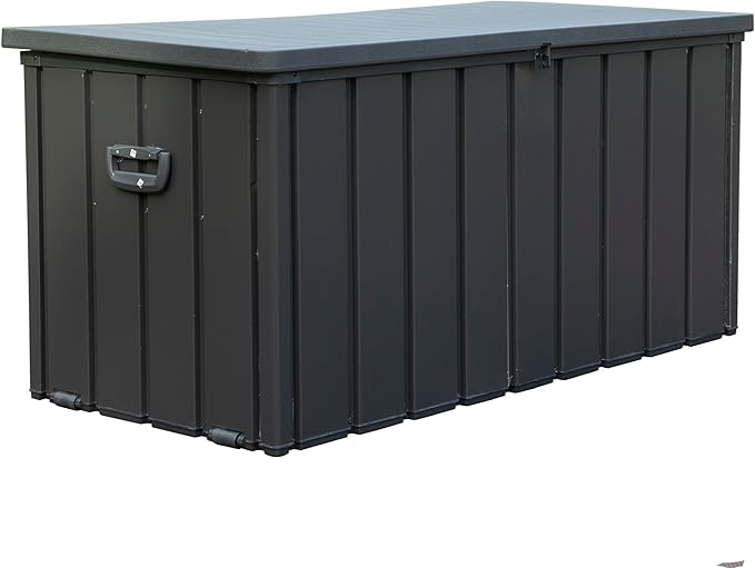 100 Gallon Outdoor Storage Deck Box Waterproof, Large Patio Storage Bin for Outside Cushions, Throw Pillows, Garden Tools, Lockable (Dark Gray Resin Lid)