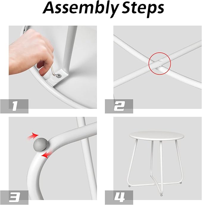 Babion White Round Patio Side Table, Small Accent End Table for Patio Yard Garden, Indoor & Outdoor
