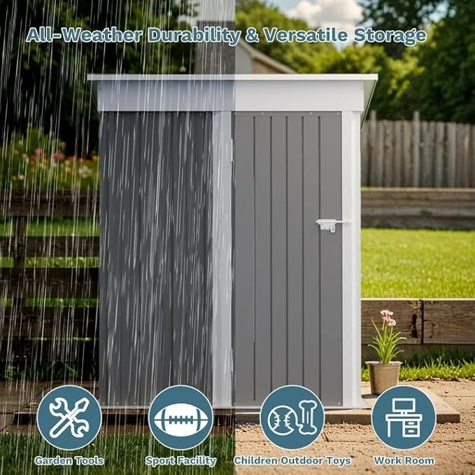 Greesum 5×3 FT Outdoor Storage Shed, Metal Storaged Sheds Without Floor, Tool Sheds with Lockable Doors and Slooping Roof for Garden, Patio, Backyard, Gray