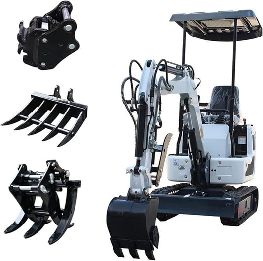 Mini Excavator for 1 Ton B&S Engine with Hydraulic Thumb Clamp,Standard Bucket,Grapple, Rake, Quick Change Attachments (W Courtyard excavator)