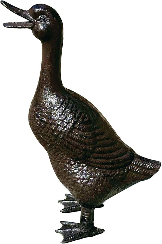 Cast Iron Duck Statue（15.7" Tall） - Heavy Duty Outdoor/Indoor Decor, Rust Brown Garden Art with Lifelike Feather Detailing, Weatherproof Bird Sculpture for Patio, Lawn & Home HC5387