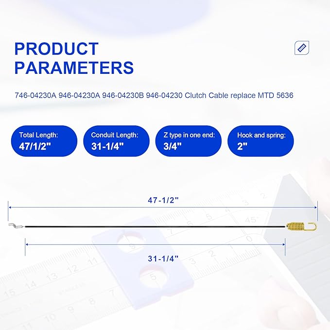 Poagavgs 946-04230B 746-04230B Auger Clutch Drive Cable for MTD Craftsman Cub Cadet Troy Bilt Snow Blower Snow Thrower Replaces 746-04230 746-04230A 946-04230 946-04230A