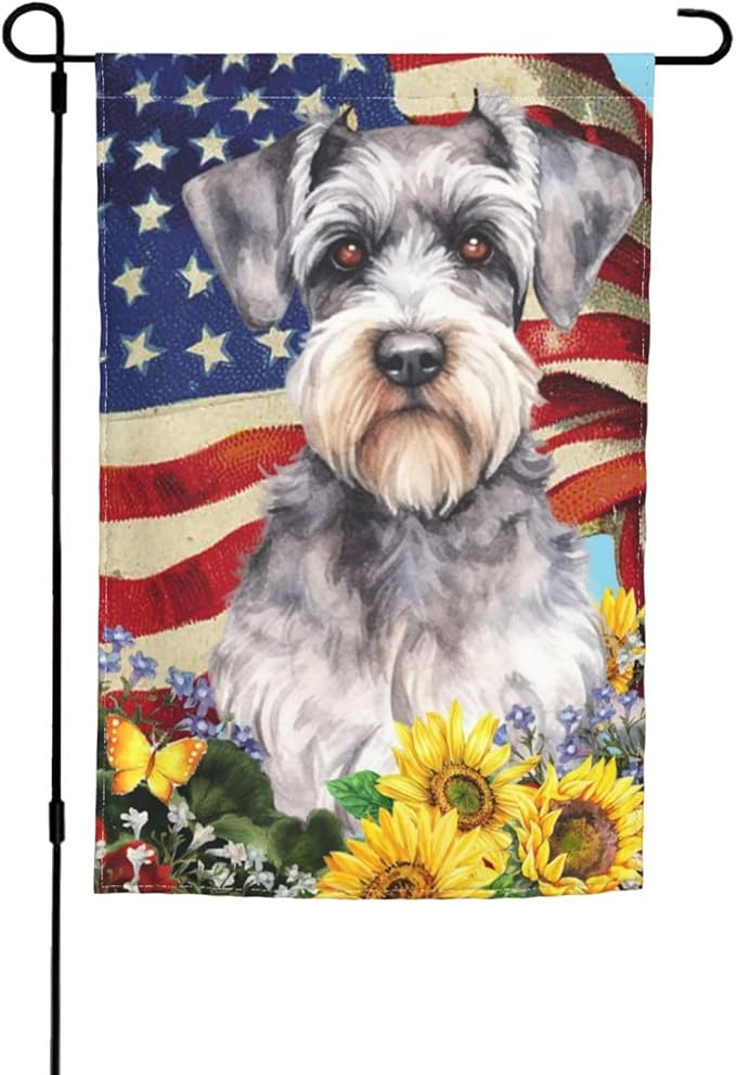 Schnauzer American Patriotic Dog Flag Garden Flag Welcome Party Outdoor Outside Decorations Picks Home House Garden Yard Decor 12x18 Inch