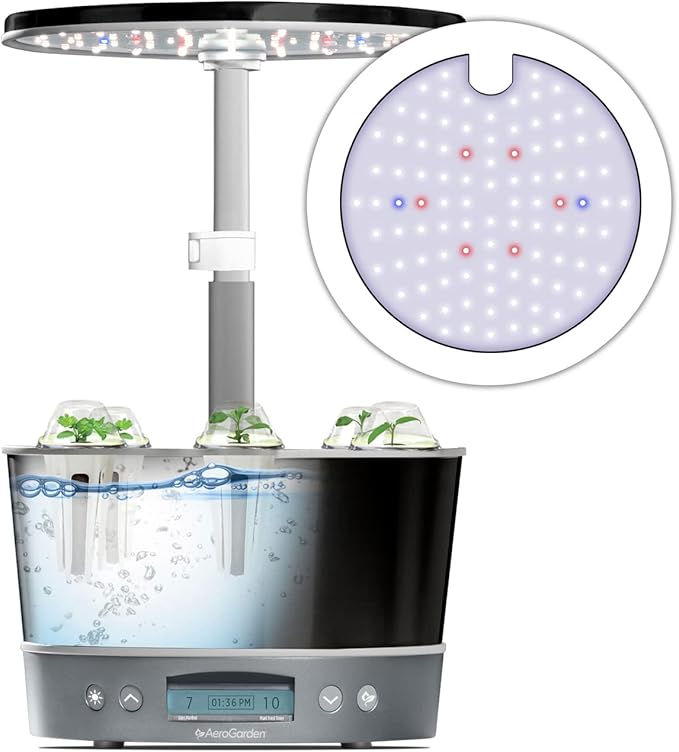 AeroGarden Harvest Elite 360 Indoor Garden Hydroponic System with LED Grow Light and Herb Kit, Holds up to 6 Pods, Platinum