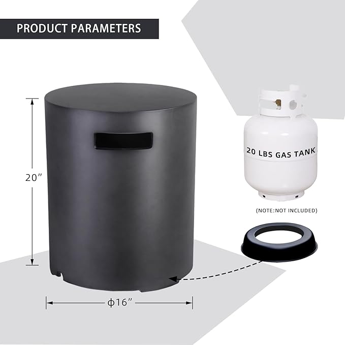 Afterglow 16" Propane Tank Cover Table, Round Tank Container Fits Standard 20 lbs Propane Tank Outdoor Gas Tank, Deck Backyard Patio, Dark Grey