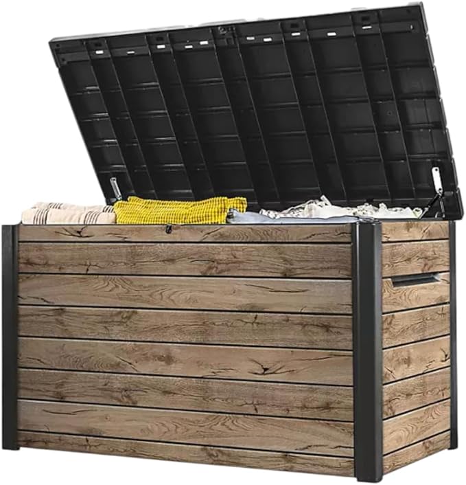 Outdoor Storage Box with Lockable Lid - Weather-Resistant and Stylish (Ash Wood Brown, 230)