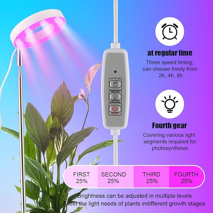 11 Inch Plant Pots with 2 x LED Grow Lights for Indoor Plants and 1 x Soil Moisture Meter - Complete Indoor Plant Care Set, 2 Pack Flower Pots with Drainage Holes and Plug, Gray