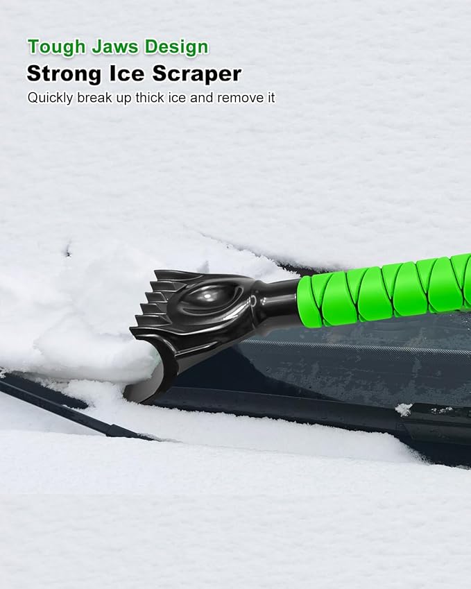 SEAAES 33 Inch Ice Scraper with Snow Brush for Car Windshield, Extendable Snow Scraper and Brush with Foam Grip for Truck SUV Vehicle Window - Green