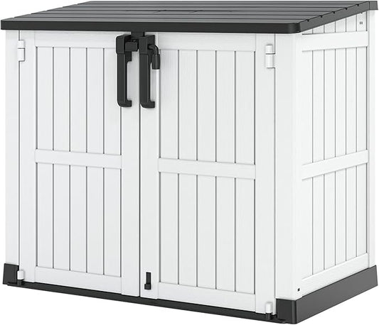 Outdoor Storage Shed 36 Cu. Ft. Resin Garden Horizontal Storage Large Capacity Weather Resistant Storage Box, Lockable Resin Waterproof Shed for Garbage Cans, Garden Tools
