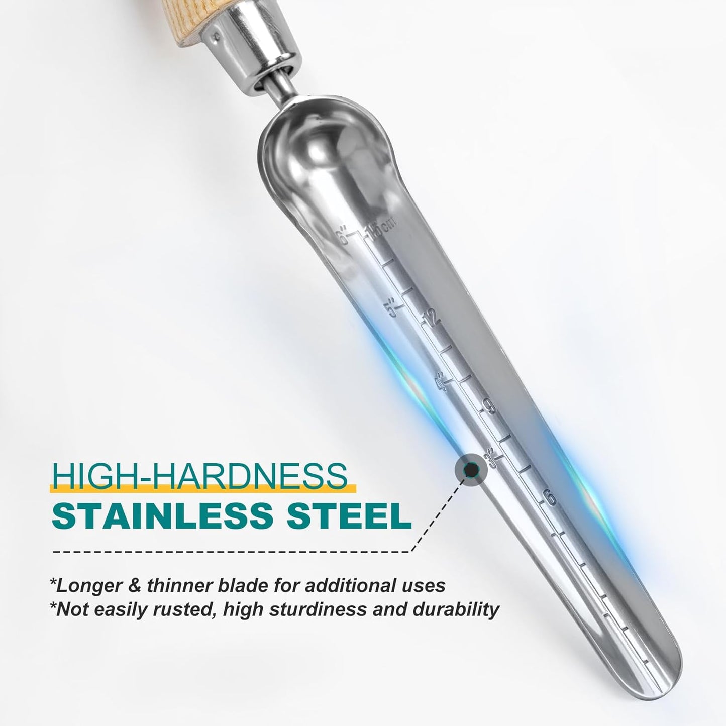 Berry&Bird Seeding Widger,Stainless Steel Seed Dibber Tool with Measuring Scale,Wooden Handle Garden Bulb Trowel for Seed Planting Tool Hand Shovel Planter Transplanter Dibber Soil Digginng